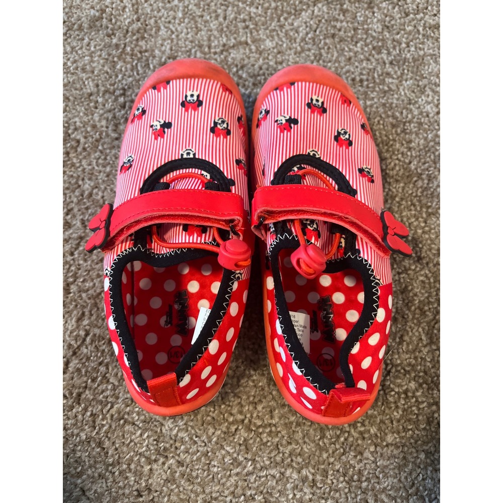 Kids Minnie Mouse Red White Polka Dot Striped Shoes Toddler Girls Size 7